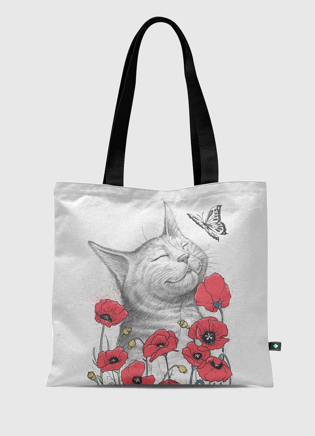 Cat in poppies - Tote Bag