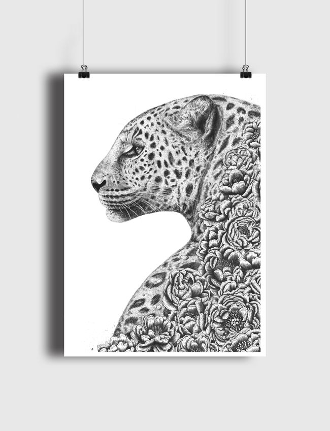 Leopard with flowers - Poster