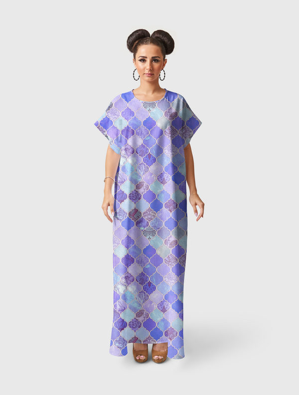 Purple Moroccan Tiles Short Sleeve Dress