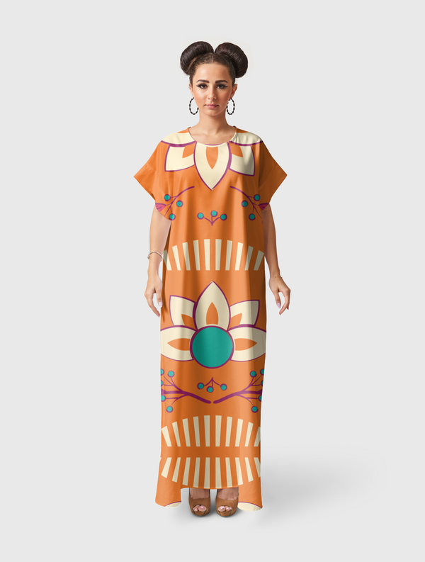 Orange Floral 003 Short Sleeve Dress
