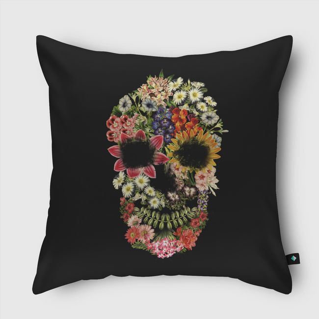 Floral Skull Vintage Black - Throw Pillow