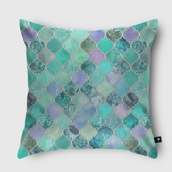 Mint Green Moroccan Tiles Throw Pillow