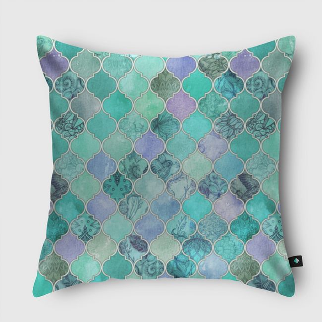 Mint Green Moroccan Tiles - Throw Pillow