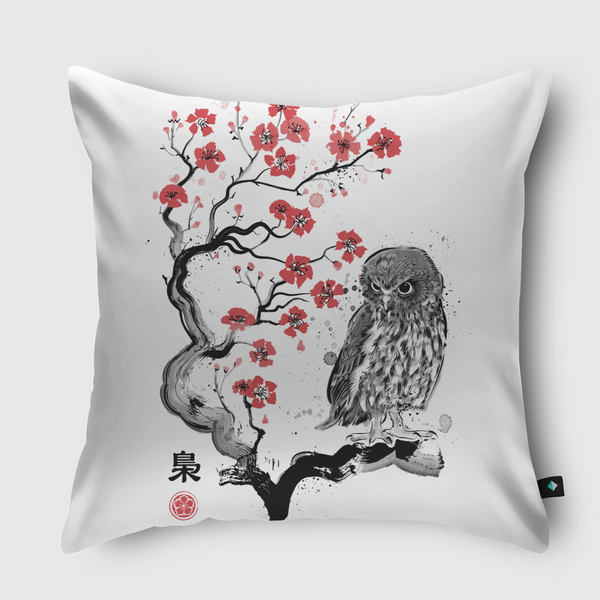 Fukuro sumi-e Throw Pillow