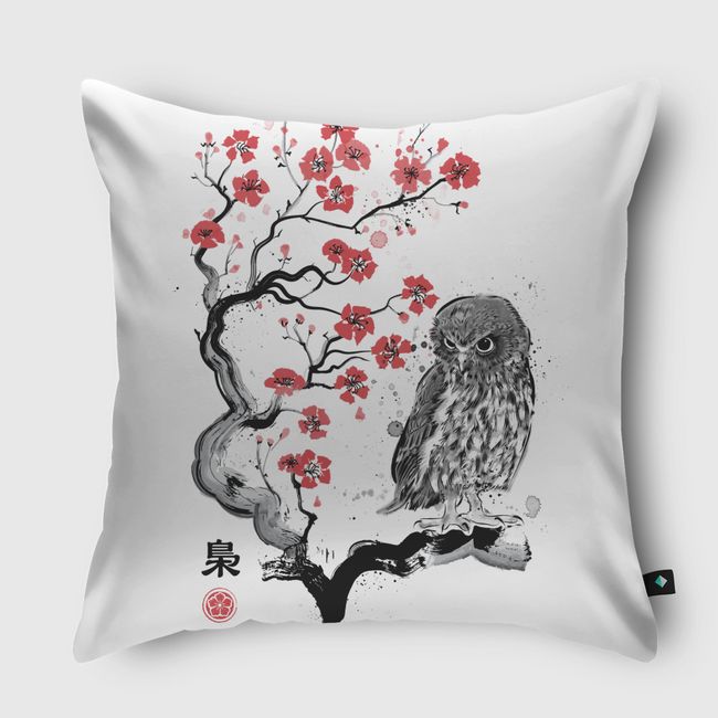 Fukuro sumi-e - Throw Pillow