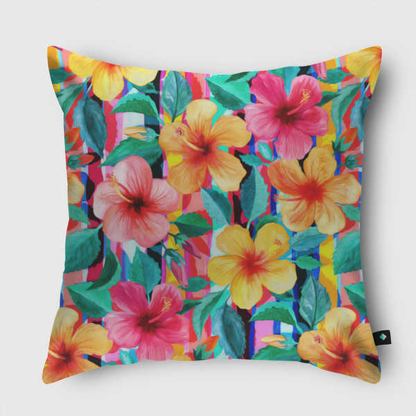 Maximalist Hibiscus Floral Throw Pillow