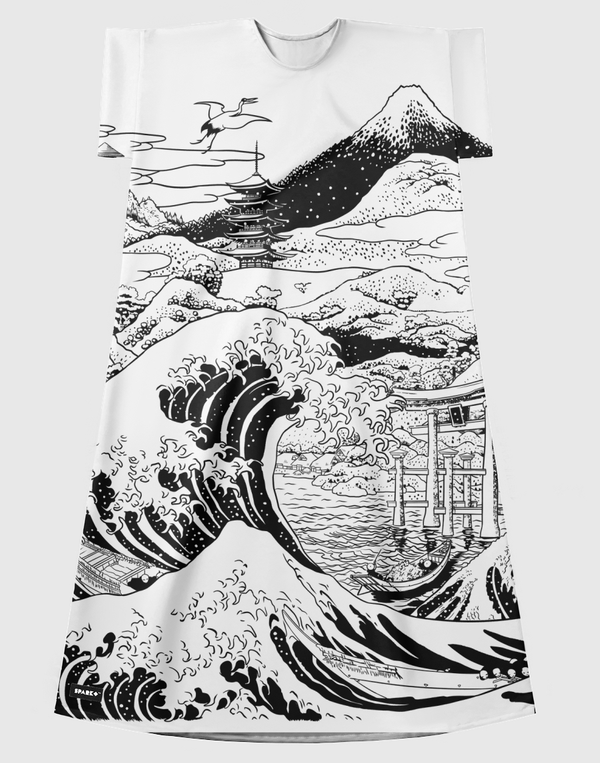 The wave Mount Fujiyama Short Sleeve Dress
