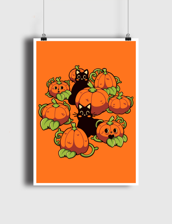 Cats and Pumpkins Kawaii Poster