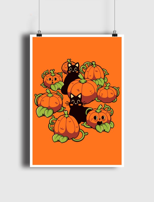 Cats and Pumpkins Kawaii - Poster