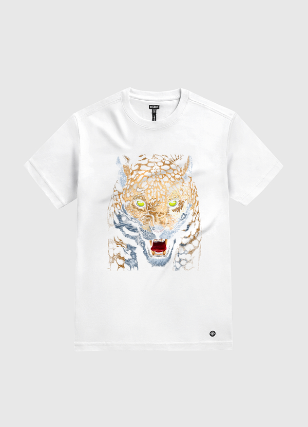 Aggressive Leopard Face White Gold T-Shirt