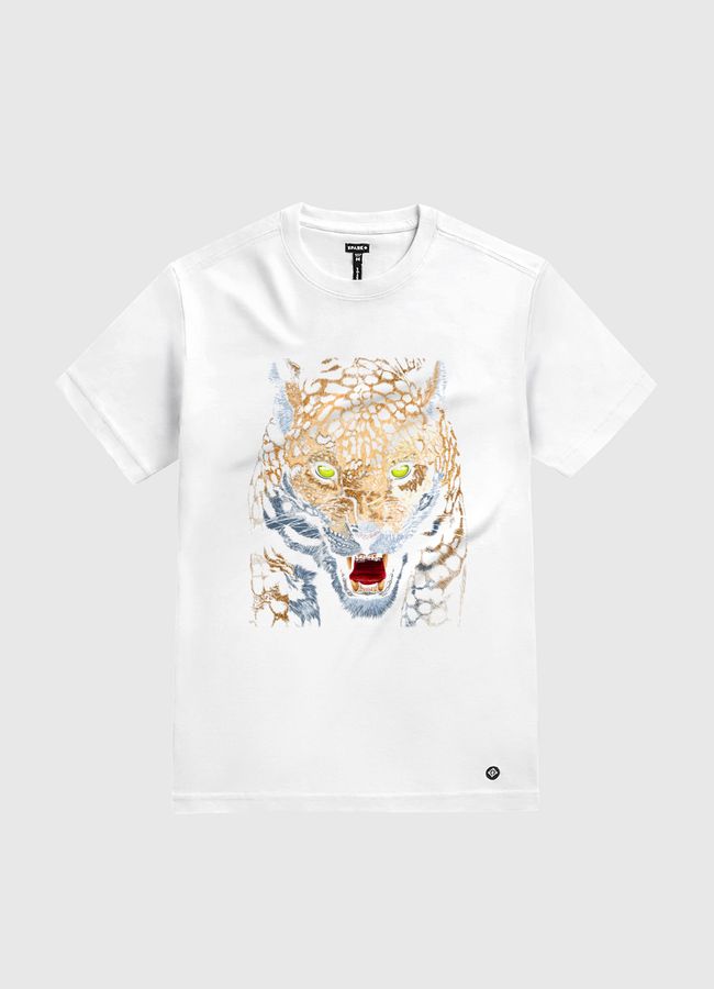 Aggressive Leopard Face - White Gold T-Shirt