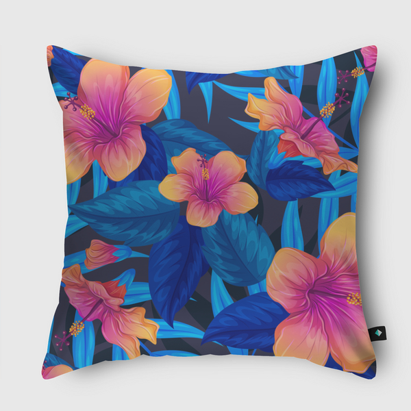 blue topical floral design Throw Pillow