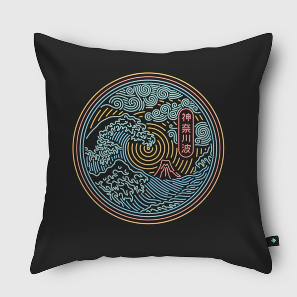 Neon Kanagawa Wave Throw Pillow