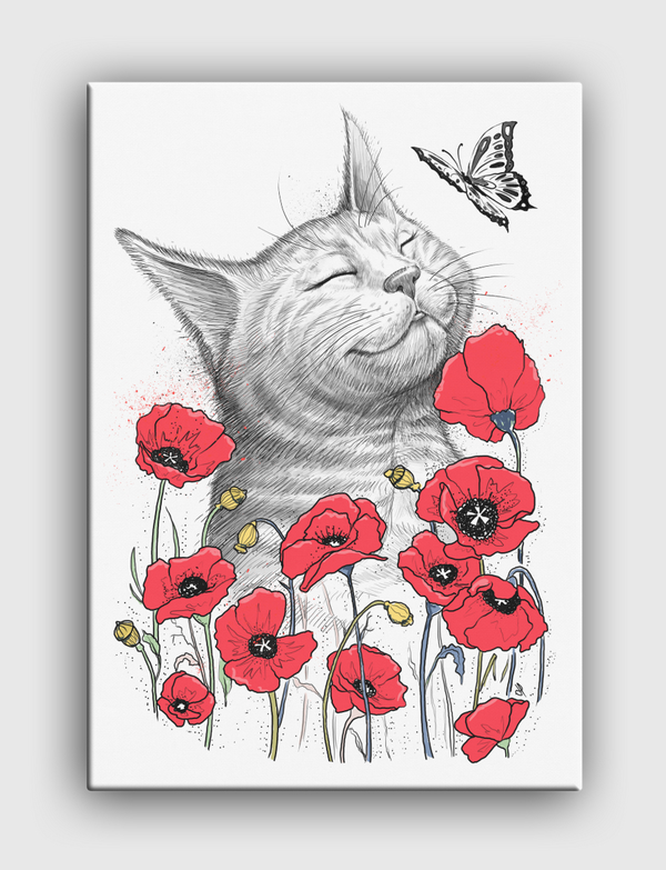 Cat in poppies Canvas