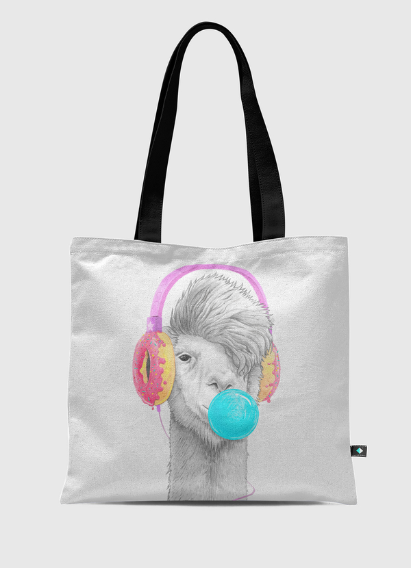 Lama in headphones Tote Bag