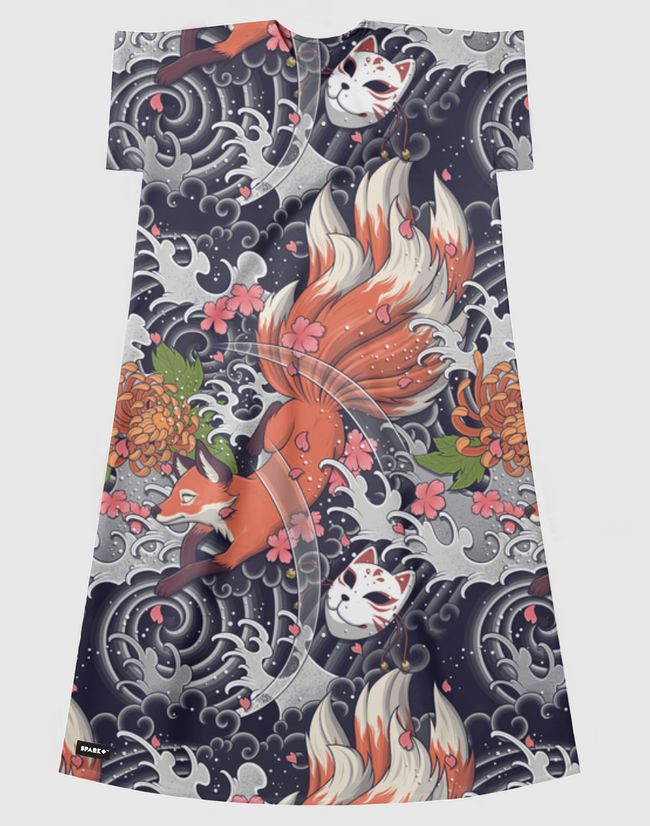 Nine Tailed Fox Spirit - Short Sleeve Dress