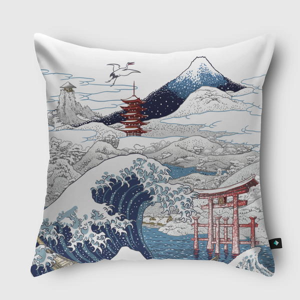 Snowy winter in Japan Throw Pillow