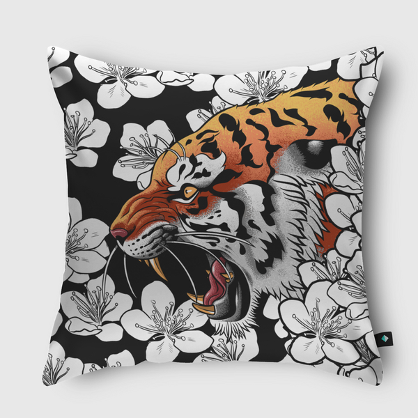 Tiger tattoo cherry tree Throw Pillow