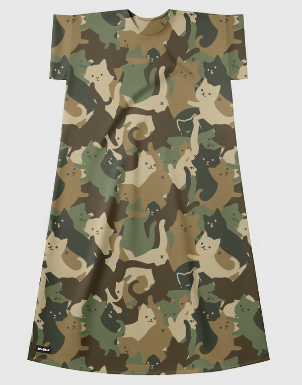 Camouflage Cat Army Short Sleeve Dress