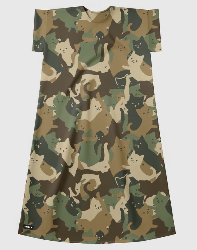Camouflage Cat Army - Short Sleeve Dress
