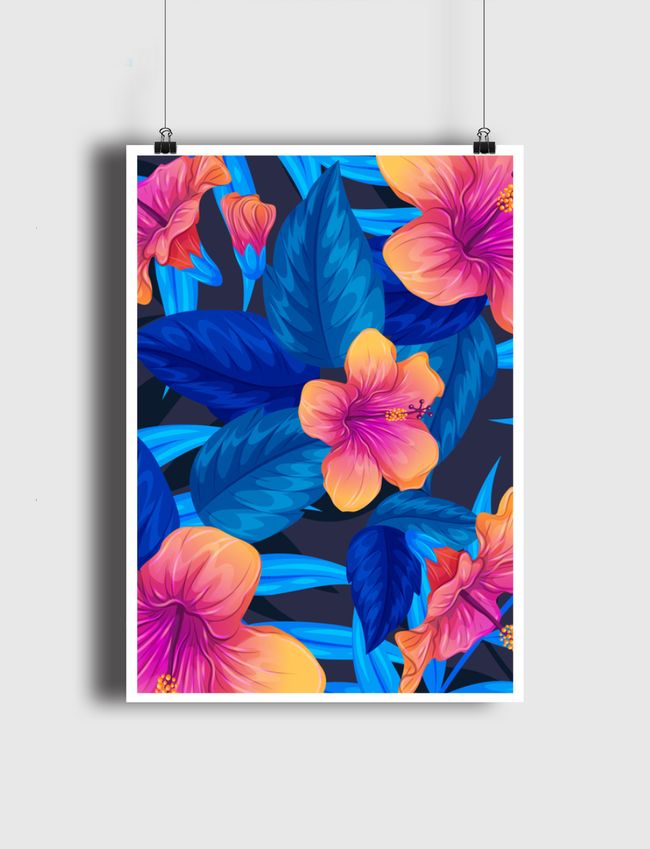 blue topical floral design - Poster