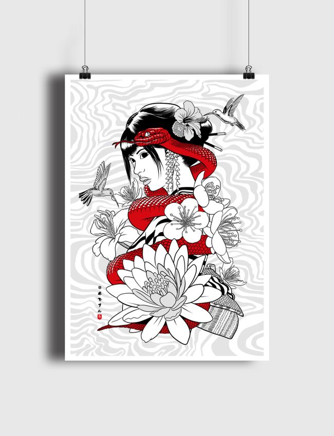 Snake and Colibri  Geisha - Poster