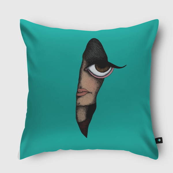 the girl with the blue backgound Throw Pillow