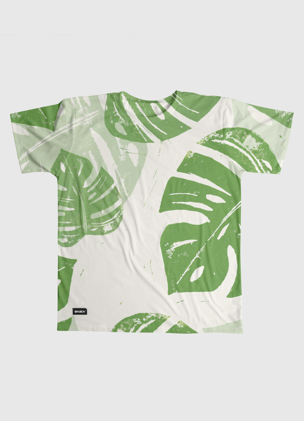Linocut Monstera Green Men Graphic T-Shirt