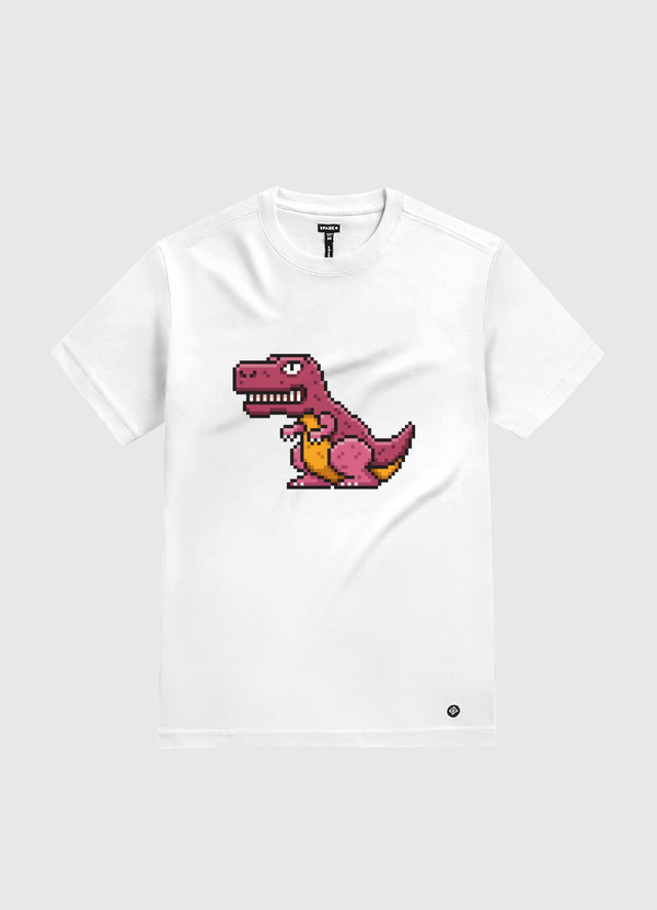 Dinosaur Pixel Style White Gold T-Shirt