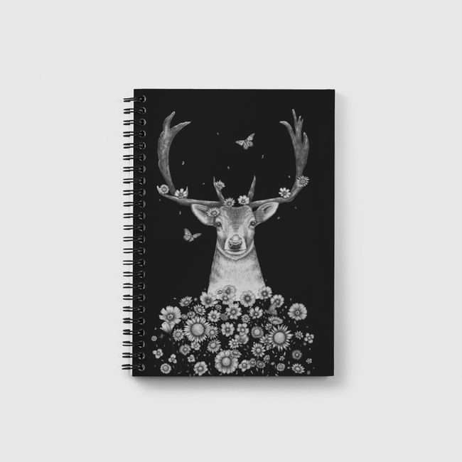 Deer in flowers on black - Notebook