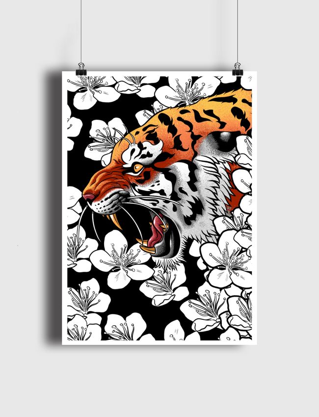 Tiger tattoo cherry tree - Poster