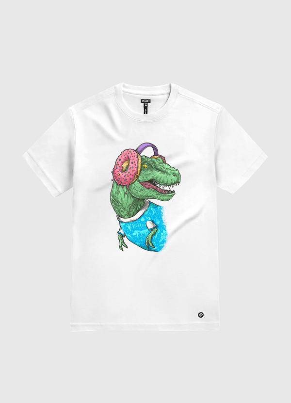 T-rex with headphones White Gold T-Shirt