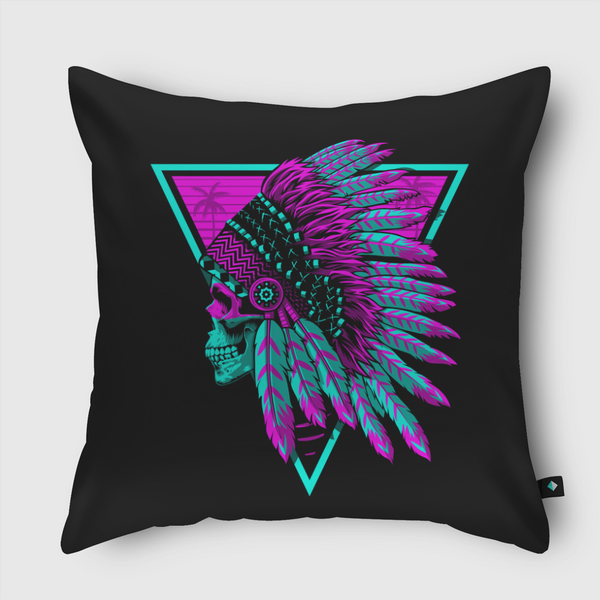Retro Indian Skull Throw Pillow