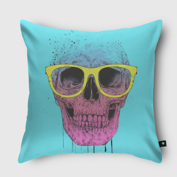 Pop art skull with glasses Throw Pillow