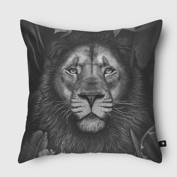 Lion in tropical leaves Throw Pillow