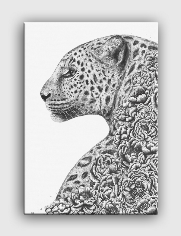 Leopard with flowers Canvas