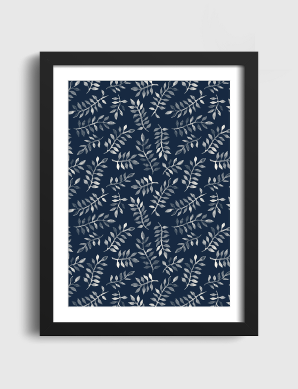 White Leaves on Navy Artframe