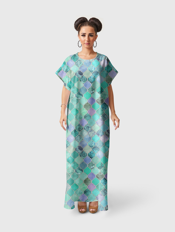 Mint Green Moroccan Tiles Short Sleeve Dress