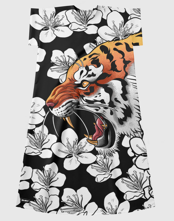 Tiger tattoo cherry tree Short Sleeve Dress
