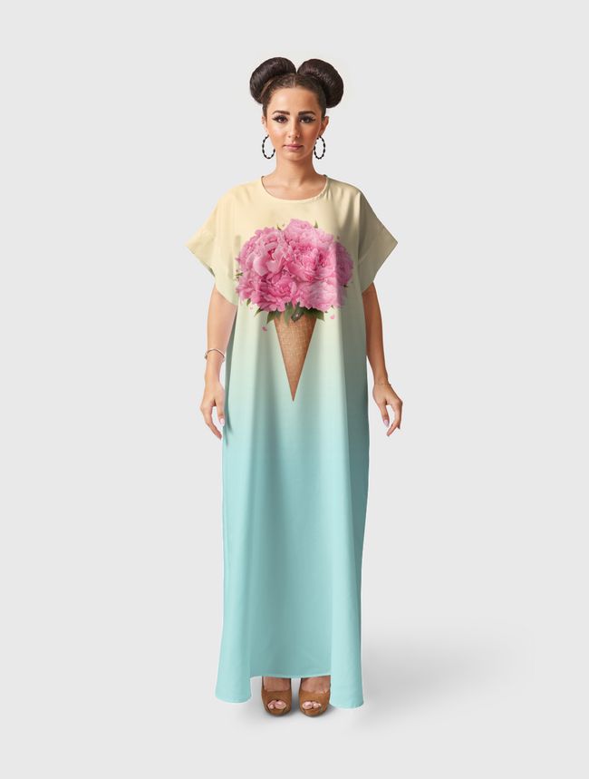 Ice cream with peonies - Short Sleeve Dress