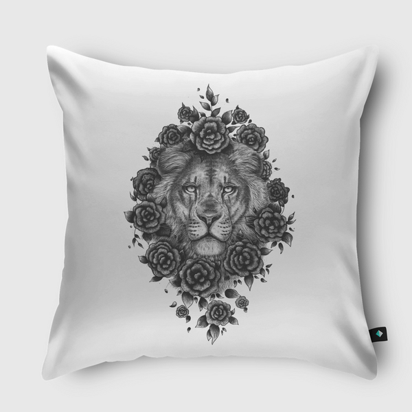 Lion in flowers Throw Pillow