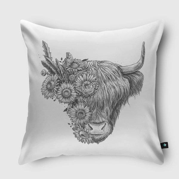 Floral bull Throw Pillow