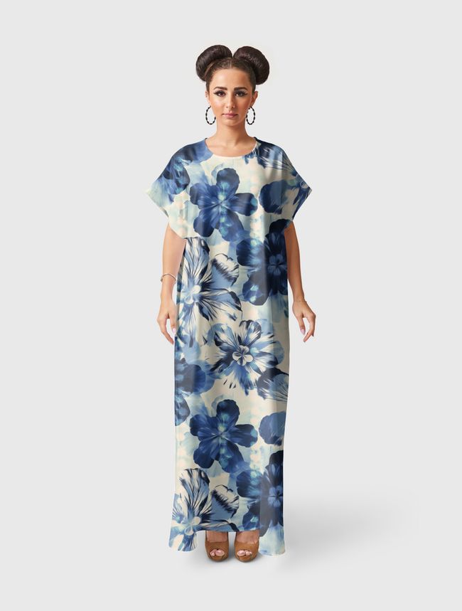 Oversized Indigo Floral - Short Sleeve Dress