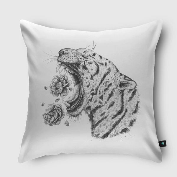 Tiger with flowers Throw Pillow