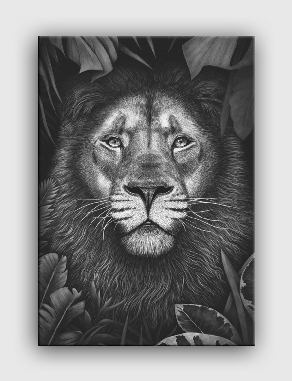 Lion in tropical leaves Canvas