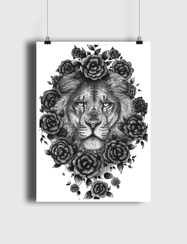 Lion in flowers - Poster
