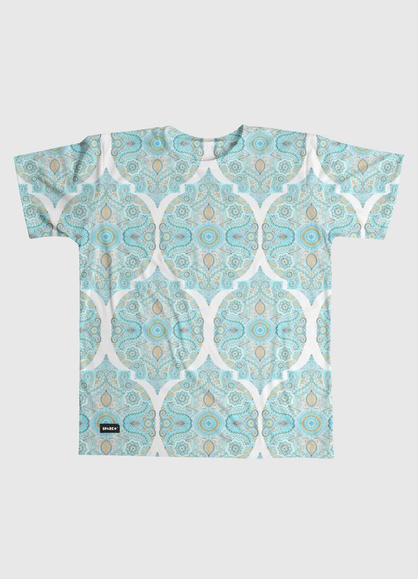 Aqua & Tan Doodle Pattern Men Graphic T-Shirt