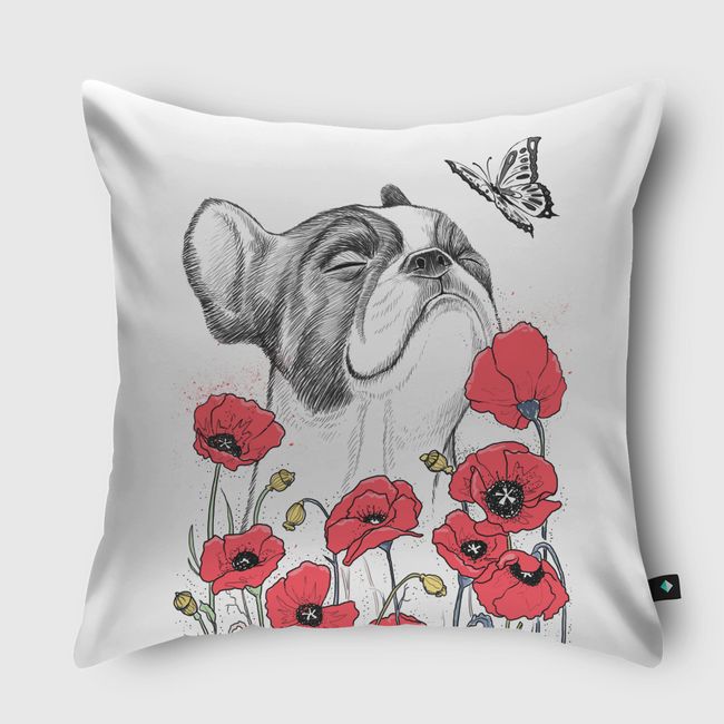 Pug in flowers - Throw Pillow