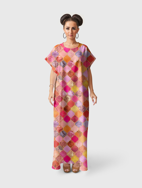 Hot Pink Moroccan Tiles Short Sleeve Dress