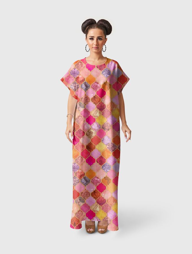 Hot Pink Moroccan Tiles - Short Sleeve Dress